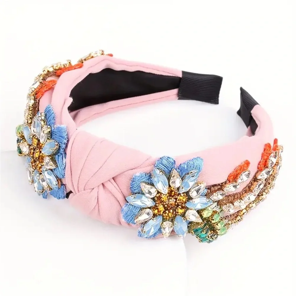 Rhinestone Floral Embroidered Headband